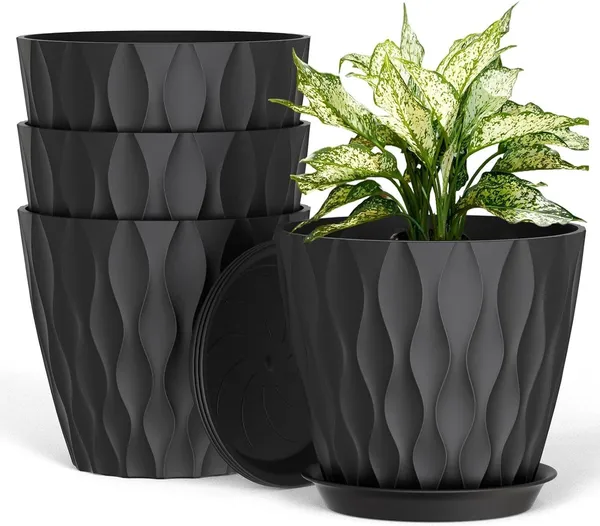 8_Inch_Plant_Pots,_5_Pack_Plastic_Planters_For_Indoor_Outdoor_Plant_Container_Set_(Pack_Of_5,_Fabric)