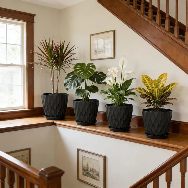 8_Inch_Plant_Pots,_5_Pack_Plastic_Planters_For_Indoor_Outdoor_Plant_Container_Set_(Pack_Of_5,_Fabric)