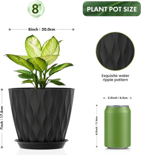 8_Inch_Plant_Pots,_5_Pack_Plastic_Planters_For_Indoor_Outdoor_Plant_Container_Set_(Pack_Of_5,_Fabric)