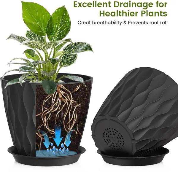 8_Inch_Plant_Pots,_5_Pack_Plastic_Planters_For_Indoor_Outdoor_Plant_Container_Set_(Pack_Of_5,_Fabric)