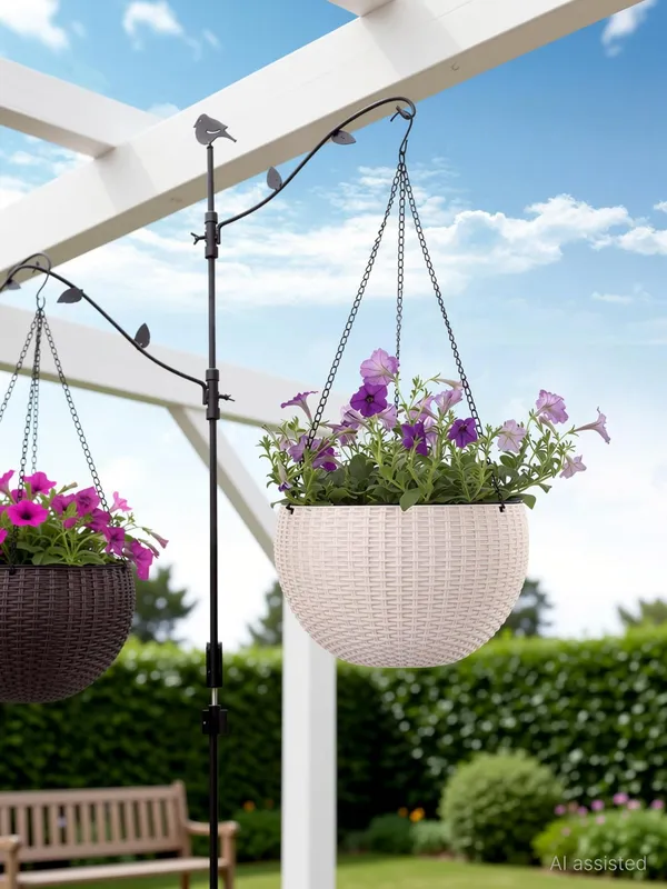 Plastic_Woven_Look_Hanging_Planters_With_Chain_Flower_Pots_(Set_Of_6)_Plastic_Vase_(15_Inch,_Orange)
