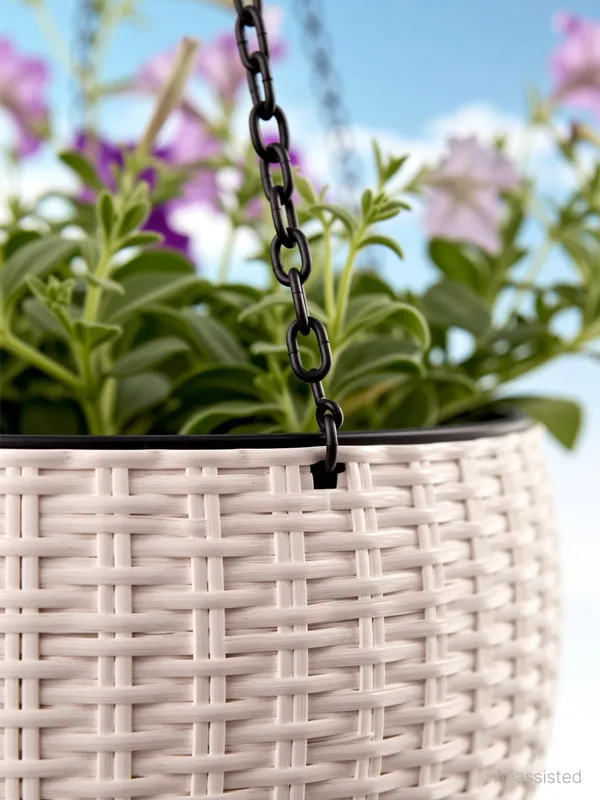 Plastic_Woven_Look_Hanging_Planters_With_Chain_Flower_Pots_(Set_Of_6)_Plastic_Vase_(15_Inch,_Orange)