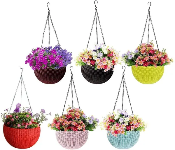 Durable_Plastic_Hanging_Plant_Pots_witChain_|_Woven_Style_Planter_Set_of_6_Plastic_Vase_(15_inch,_Multicolor)