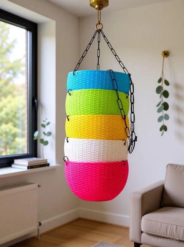 7_Inch_Hanging_Garden_Pots_Set_of_6_with_Metal_Chain_Hook_Plastic_Vase_(7_inch,_Multicolor)