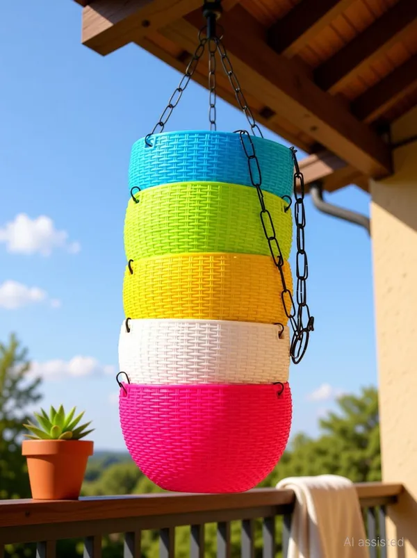 7_Inch_Hanging_Garden_Pots_Set_of_6_with_Metal_Chain_Hook_Plastic_Vase_(7_inch,_Multicolor)