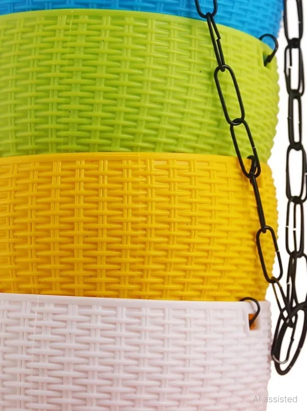 7_Inch_Hanging_Garden_Pots_Set_of_6_with_Metal_Chain_Hook_Plastic_Vase_(7_inch,_Multicolor)