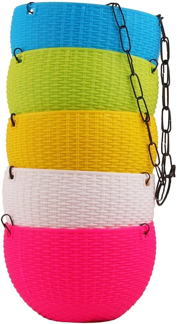 7_Inch_Hanging_Garden_Pots_Set_of_6_with_Metal_Chain_Hook_Plastic_Vase_(7_inch,_Multicolor)