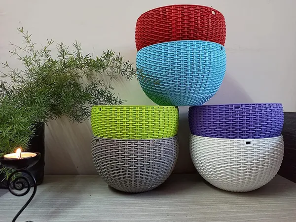 7_Inch_Hanging_Garden_Pots_Set_of_6_with_Metal_Chain_Hook_Plastic_Vase_(7_inch,_Multicolor)