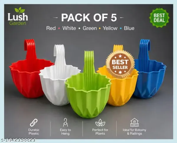 5_Star_Hanging_Plastic_Pots_Indoor_Outdoor_Balcony_Plant_Container_Set_(Pack_Of_5,_Plastic)