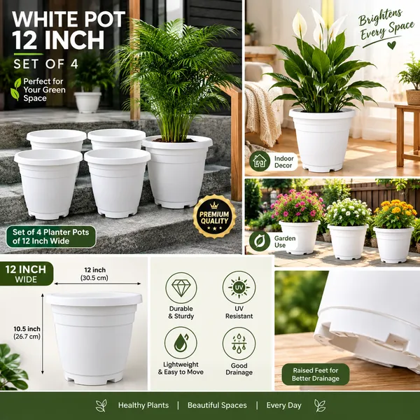 White_Pot_12_Inch_|_Indoor_Planter_Pot_Plant_Container_Set_(Pack_Of_4,_Plastic)
