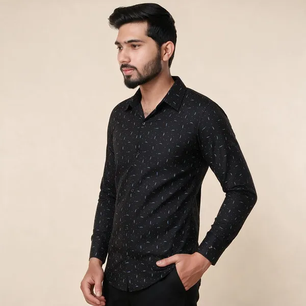 Tashreh_Men_Printed_Casual_Black_Shirt