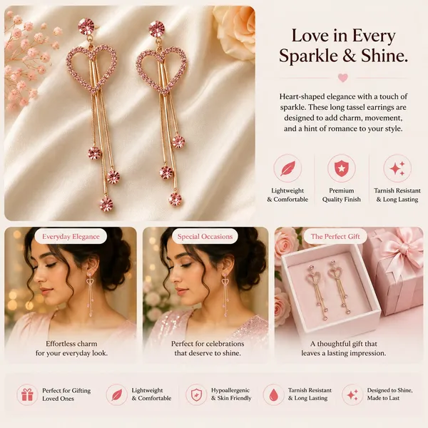 Elegant_Pink_Heart_Drop_Earrings_For_Women_Gold_Tone_Long_Chain_Dangle_Earrings_With_Rhinestone_Heart_Design_And_Pink_Crystal_Charms_Trendy_Party_Wear_Fashion_Jewellery