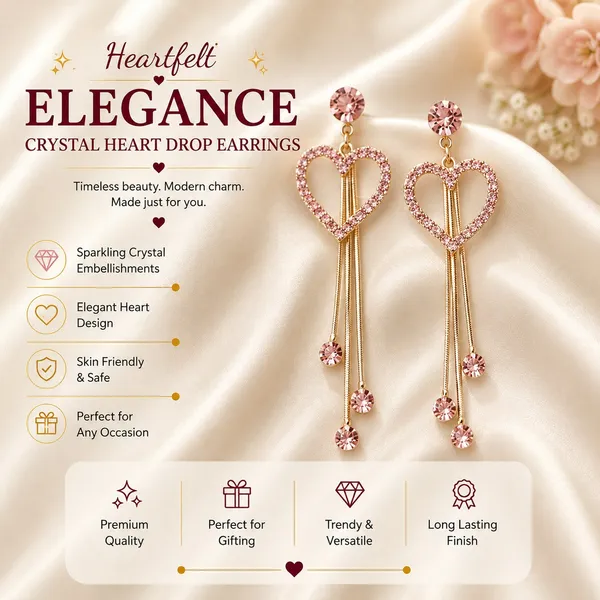 Elegant_Pink_Heart_Drop_Earrings_For_Women_Gold_Tone_Long_Chain_Dangle_Earrings_With_Rhinestone_Heart_Design_And_Pink_Crystal_Charms_Trendy_Party_Wear_Fashion_Jewellery