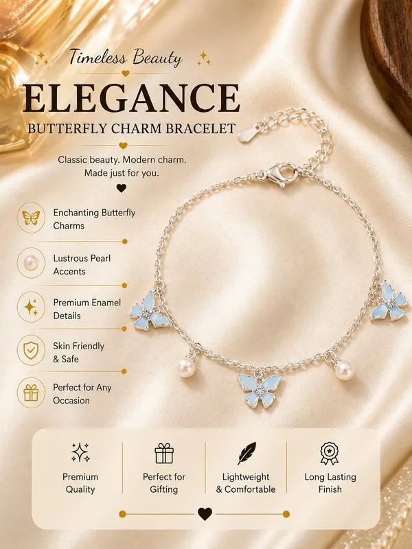 Elegant_Silver_Tone_Butterfly_Charm_Bracelet_For_Women_With_Blue_Enamel_Butterfly_Charms_Pearl_Dangle_Accents_And_Delicate_Chain_Design_Adjustable_Fashion_Jewellery_For_Party_Casual_Festive_And_Everyday_Wear