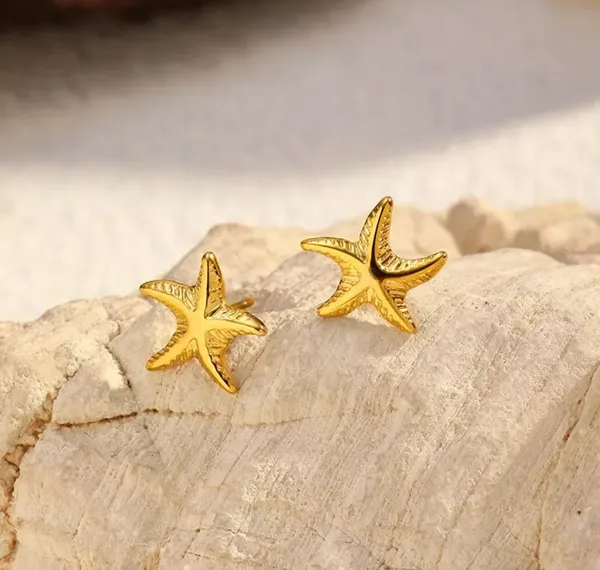 Elegant_Gold_Tone_Starfish_Stud_Earrings_For_Women_Textured_Ocean_Inspired_Statement_Jewellery_For_Party_Wedding_Festive_Beach_Vacation_And_Everyday_Wear