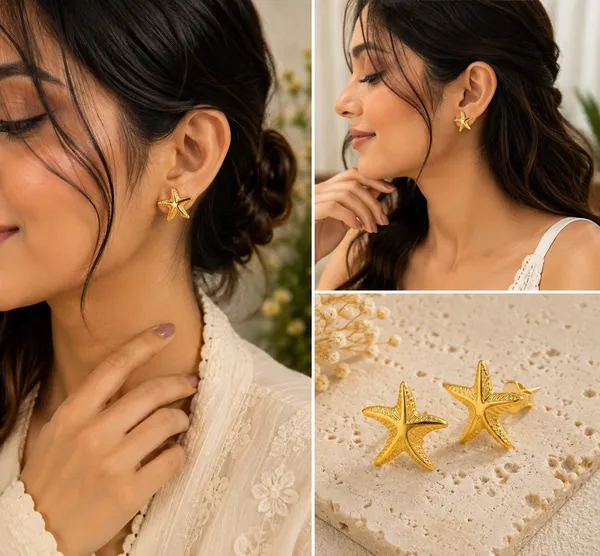 Elegant_Gold_Tone_Starfish_Stud_Earrings_For_Women_Textured_Ocean_Inspired_Statement_Jewellery_For_Party_Wedding_Festive_Beach_Vacation_And_Everyday_Wear