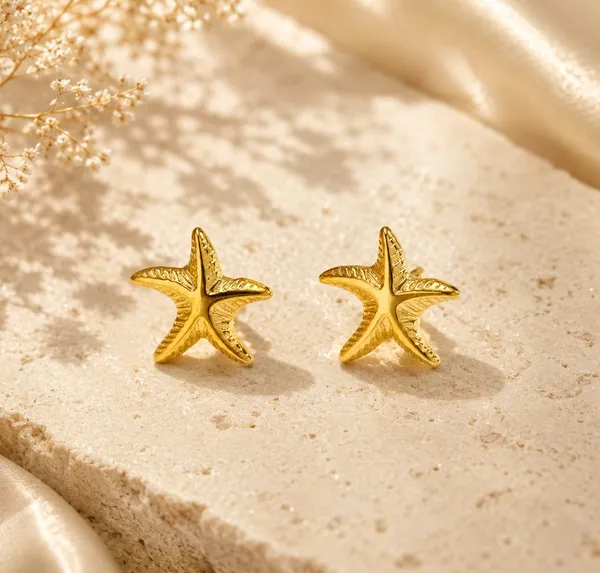 Elegant_Gold_Tone_Starfish_Stud_Earrings_For_Women_Textured_Ocean_Inspired_Statement_Jewellery_For_Party_Wedding_Festive_Beach_Vacation_And_Everyday_Wear