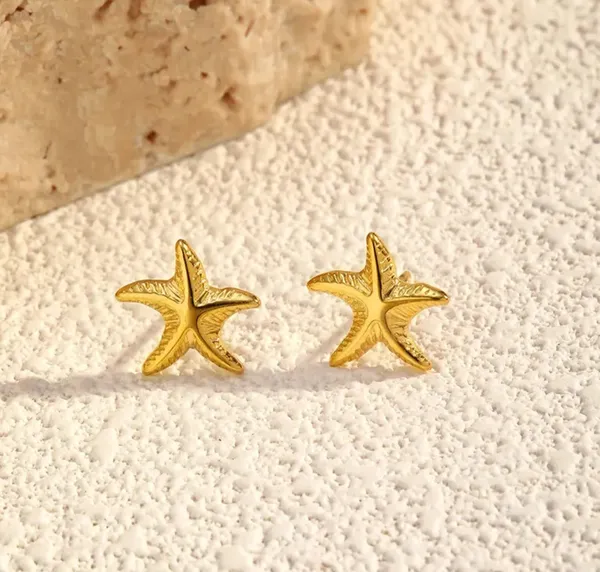 Elegant_Gold_Tone_Starfish_Stud_Earrings_For_Women_Textured_Ocean_Inspired_Statement_Jewellery_For_Party_Wedding_Festive_Beach_Vacation_And_Everyday_Wear