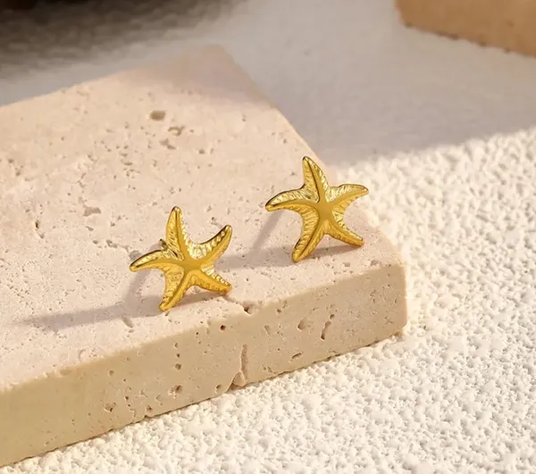 Elegant_Gold_Tone_Starfish_Stud_Earrings_For_Women_Textured_Ocean_Inspired_Statement_Jewellery_For_Party_Wedding_Festive_Beach_Vacation_And_Everyday_Wear