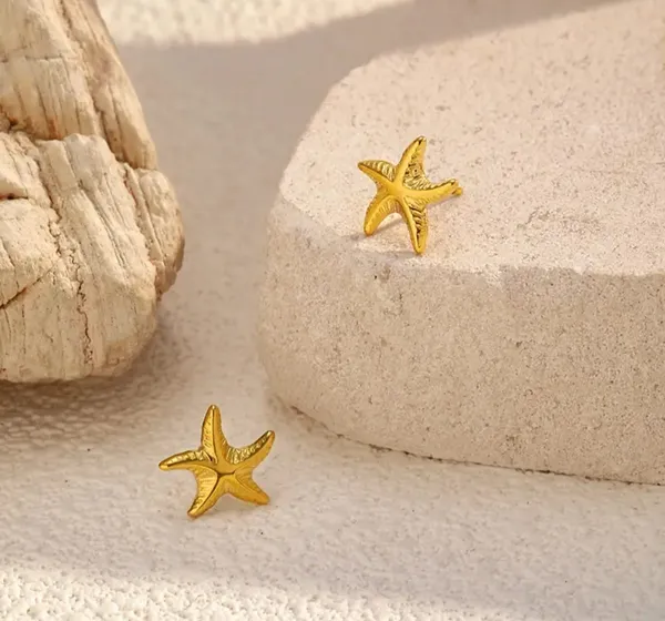 Elegant_Gold_Tone_Starfish_Stud_Earrings_For_Women_Textured_Ocean_Inspired_Statement_Jewellery_For_Party_Wedding_Festive_Beach_Vacation_And_Everyday_Wear