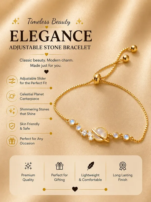 Elegant_Gold_Tone_Adjustable_Planet_Bracelet_For_Women_With_Saturn_Inspired_Centre_Design_Sparkling_Crystal_Accents_And_Blue_Moonstone_Style_Beads_Trendy_Fashion_Jewellery_For_Party_Casual_And_Everyday_Wear