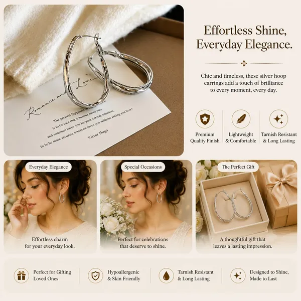 Elegant_Silver_Tone_Oval_Hoop_Earrings_For_Women_And_Girls_Double_Layered_Hoops_With_Delicate_Beaded_Edge_Detailing_Stylish_Minimalist_Statement_Earrings_For_Party_Wedding_Festive_Office_And_Everyday_Wear