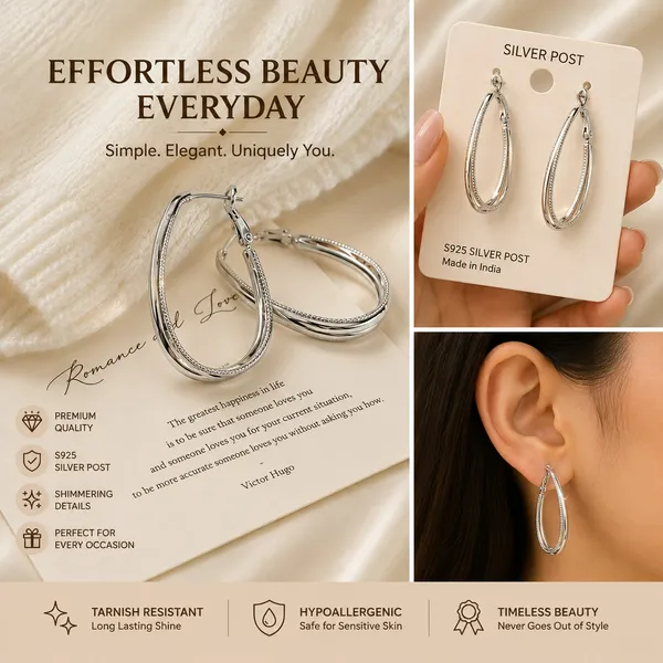 Elegant_Silver_Tone_Oval_Hoop_Earrings_For_Women_And_Girls_Double_Layered_Hoops_With_Delicate_Beaded_Edge_Detailing_Stylish_Minimalist_Statement_Earrings_For_Party_Wedding_Festive_Office_And_Everyday_Wear
