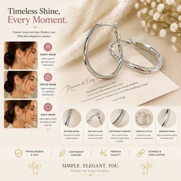Elegant_Silver_Tone_Oval_Hoop_Earrings_For_Women_And_Girls_Double_Layered_Hoops_With_Delicate_Beaded_Edge_Detailing_Stylish_Minimalist_Statement_Earrings_For_Party_Wedding_Festive_Office_And_Everyday_Wear