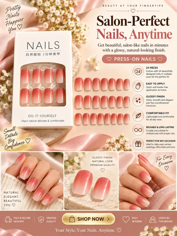 24_Pcs_Peach_Ombre_Press_On_Nails_For_Women_Glossy_Gradient_Artificial_Nail_Set_With_Multiple_Sizes_Reusable_Diy_False_Nails_For_Elegant_Manicure_Party_Wedding_And_Everyday_Wear
