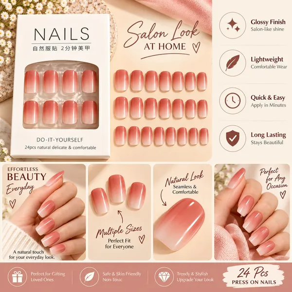 24_Pcs_Peach_Ombre_Press_On_Nails_For_Women_Glossy_Gradient_Artificial_Nail_Set_With_Multiple_Sizes_Reusable_Diy_False_Nails_For_Elegant_Manicure_Party_Wedding_And_Everyday_Wear