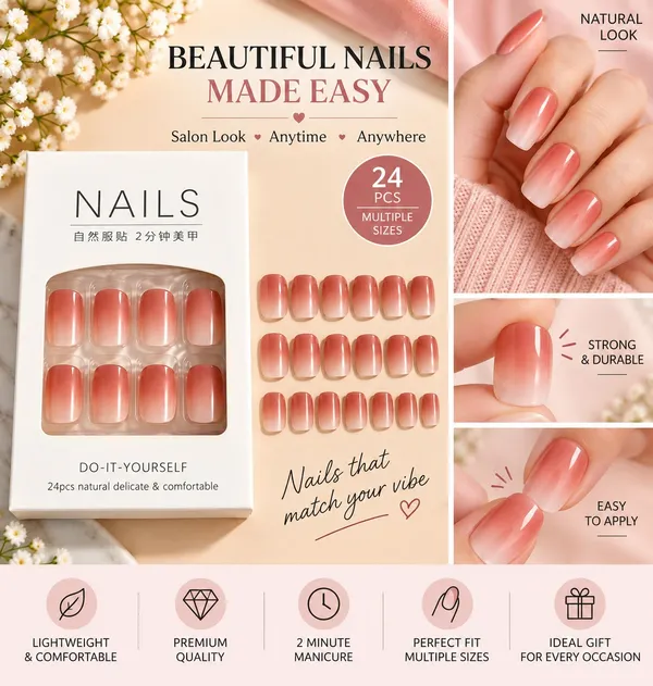 24_Pcs_Peach_Ombre_Press_On_Nails_For_Women_Glossy_Gradient_Artificial_Nail_Set_With_Multiple_Sizes_Reusable_Diy_False_Nails_For_Elegant_Manicure_Party_Wedding_And_Everyday_Wear