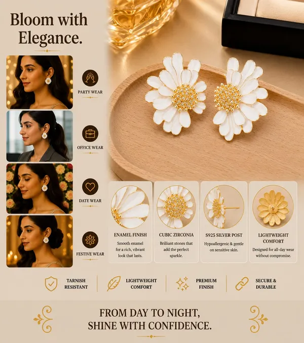Elegant_White_Floral_Statement_Stud_Earrings_For_Women_And_Girls_Gold_Tone_Layered_Flower_Earrings_With_Intricate_Beaded_Center_And_Glossy_White_Enamel_Finish_Stylish_Jewellery_For_Party_Wedding_Festive_And_Everyday_Wear