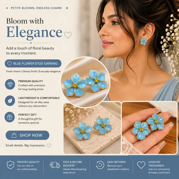 Elegant_Blue_Floral_Stud_Earrings_For_Women_Gold_Tone_Enamel_Flower_Earrings_With_Glossy_Blue_Petals_And_Sparkling_Yellow_Center_Cute_Trendy_Fashion_Jewellery_For_Party_And_Daily_Wear