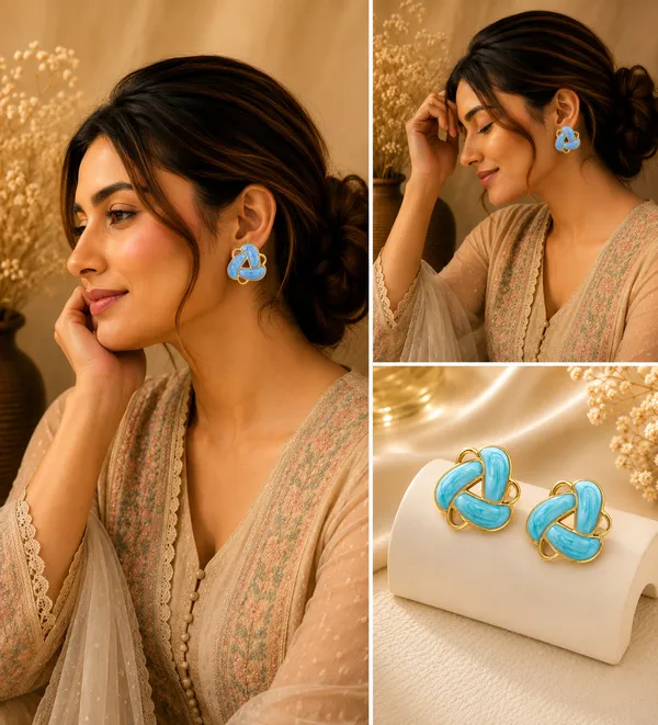 Elegant_Sky_Blue_Enamel_Geometric_Stud_Earrings_For_Women_Gold_Tone_Floral_Inspired_Statement_Earrings_Trendy_Fashion_Jewellery_For_Party_Office_Festive_And_Everyday_Wear