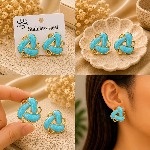 Elegant_Sky_Blue_Enamel_Geometric_Stud_Earrings_For_Women_Gold_Tone_Floral_Inspired_Statement_Earrings_Trendy_Fashion_Jewellery_For_Party_Office_Festive_And_Everyday_Wear