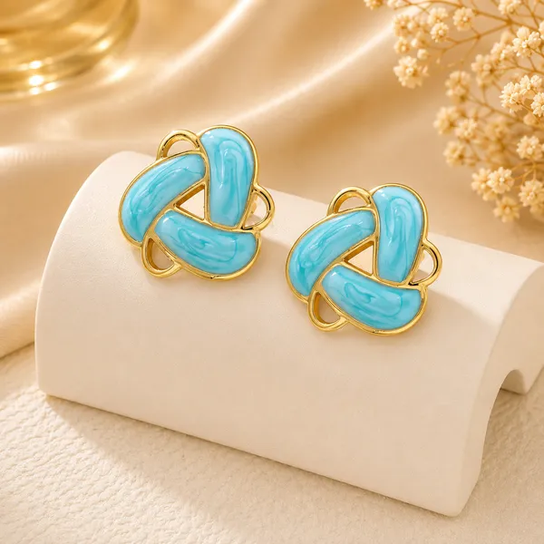 Elegant_Sky_Blue_Enamel_Geometric_Stud_Earrings_For_Women_Gold_Tone_Floral_Inspired_Statement_Earrings_Trendy_Fashion_Jewellery_For_Party_Office_Festive_And_Everyday_Wear
