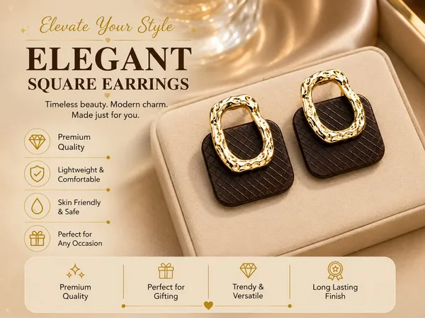 Brown_Grid_Patterned_Earrings_With_Gold_Metal_Frame_For_Women_Fashion_Statement_For_Everyday_And_Party_Occasions