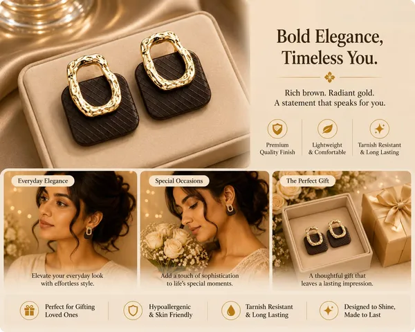 Brown_Grid_Patterned_Earrings_With_Gold_Metal_Frame_For_Women_Fashion_Statement_For_Everyday_And_Party_Occasions