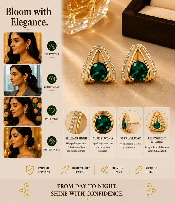 Gold_Plated_Earrings_With_Green_Stones_For_Women_Formal_With_Teardrop_Design_And_White_Stones