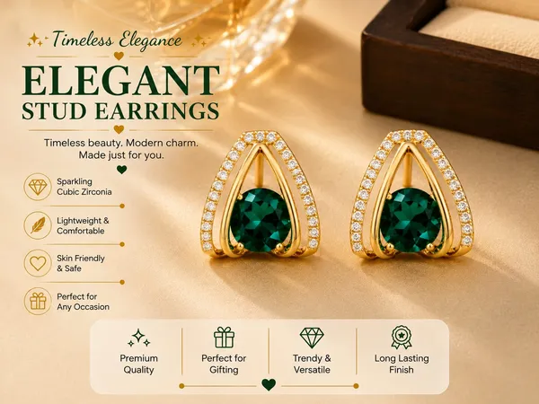 Gold_Plated_Earrings_With_Green_Stones_For_Women_Formal_With_Teardrop_Design_And_White_Stones