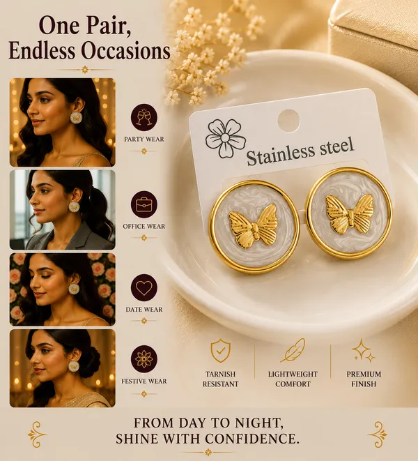 Elegant_White_Butterfly_Stud_Earrings_For_Women_Gold_Tone_Round_Floral_Inspired_Design_With_Textured_White_Finish_Stylish_Fashion_Jewellery_For_Party_Office_Festive_And_Everyday_Wear
