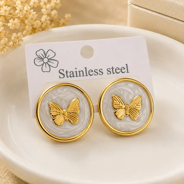 Elegant_White_Butterfly_Stud_Earrings_For_Women_Gold_Tone_Round_Floral_Inspired_Design_With_Textured_White_Finish_Stylish_Fashion_Jewellery_For_Party_Office_Festive_And_Everyday_Wear
