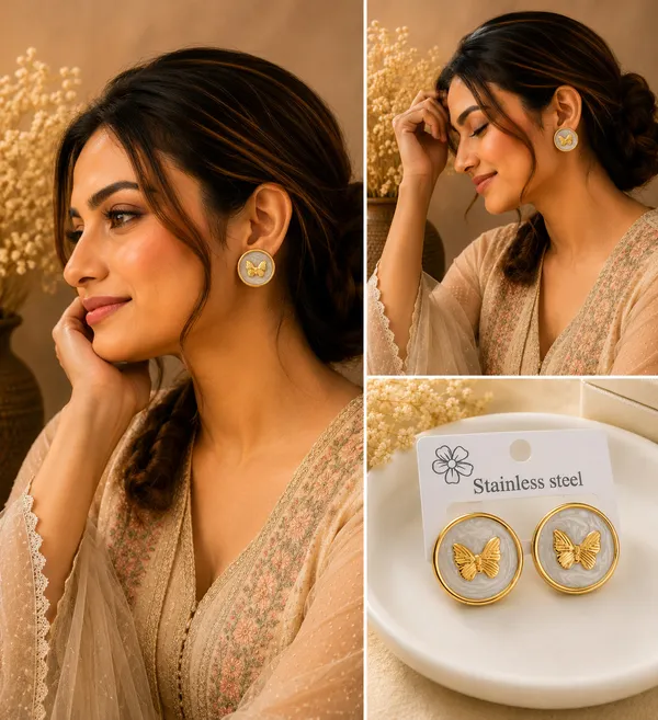 Elegant_White_Butterfly_Stud_Earrings_For_Women_Gold_Tone_Round_Floral_Inspired_Design_With_Textured_White_Finish_Stylish_Fashion_Jewellery_For_Party_Office_Festive_And_Everyday_Wear