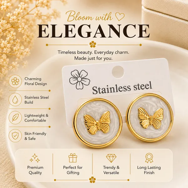 Elegant_White_Butterfly_Stud_Earrings_For_Women_Gold_Tone_Round_Floral_Inspired_Design_With_Textured_White_Finish_Stylish_Fashion_Jewellery_For_Party_Office_Festive_And_Everyday_Wear