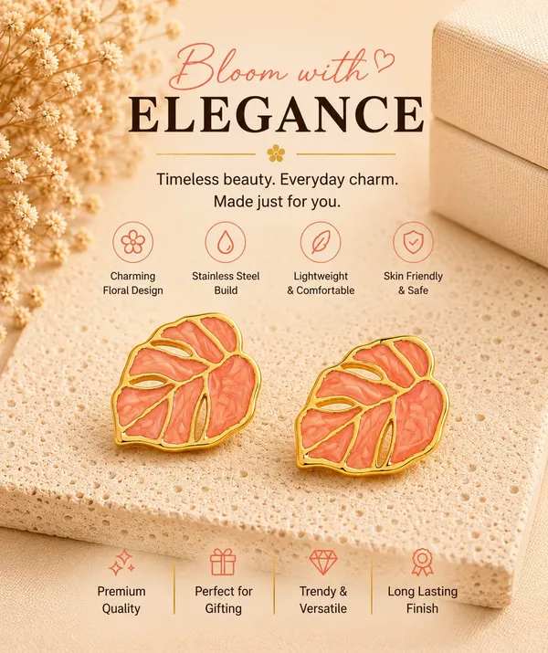 Elegant_Pink_Leaf_Shape_Stud_Earrings_For_Women_Gold_Tone_Floral_Leaf_Design_Stainless_Steel_Fashion_Jewellery_Stylish_Statement_Earrings_For_Girls_Party_Wear_Festive_And_Everyday_Accessories