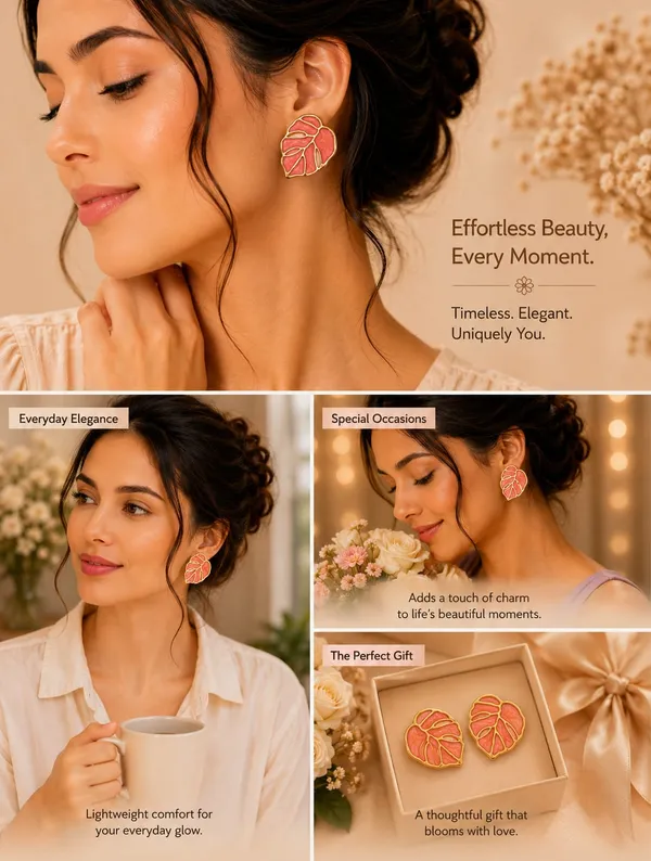 Elegant_Pink_Leaf_Shape_Stud_Earrings_For_Women_Gold_Tone_Floral_Leaf_Design_Stainless_Steel_Fashion_Jewellery_Stylish_Statement_Earrings_For_Girls_Party_Wear_Festive_And_Everyday_Accessories