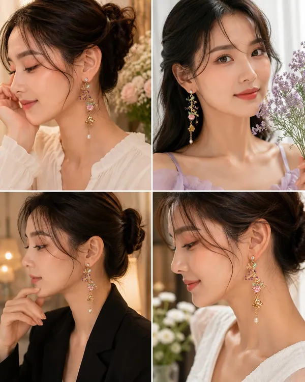 Elegant_Floral_Enamel_Long_Drop_Earrings_For_Women_Gold_Tone_Rose_Pearl_Beaded_Statement_Jewellery_For_Party_Wedding_Festive_And_Ethnic_Wear