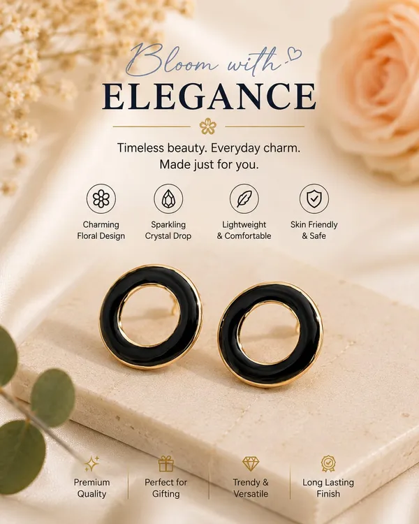 Elegant_Black_Enamel_Circle_Stud_Earrings_For_Women_Gold_Tone_Round_Hoop_Inspired_Minimalist_Earrings_Stylish_Contemporary_Fashion_Jewellery_For_Party_Office_Festive_And_Everyday_Wear