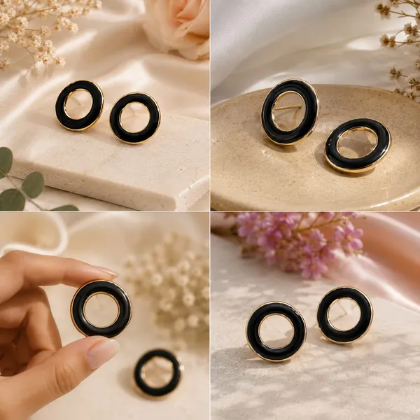 Elegant_Black_Enamel_Circle_Stud_Earrings_For_Women_Gold_Tone_Round_Hoop_Inspired_Minimalist_Earrings_Stylish_Contemporary_Fashion_Jewellery_For_Party_Office_Festive_And_Everyday_Wear