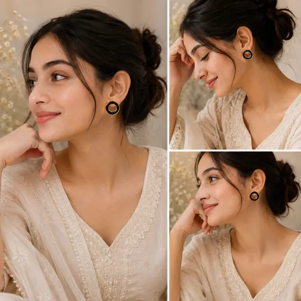 Elegant_Black_Enamel_Circle_Stud_Earrings_For_Women_Gold_Tone_Round_Hoop_Inspired_Minimalist_Earrings_Stylish_Contemporary_Fashion_Jewellery_For_Party_Office_Festive_And_Everyday_Wear
